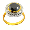 5 Ct Black Diamond with White Diamonds Accents, Ring In Yellow Gold Finish - ZeeDiamonds