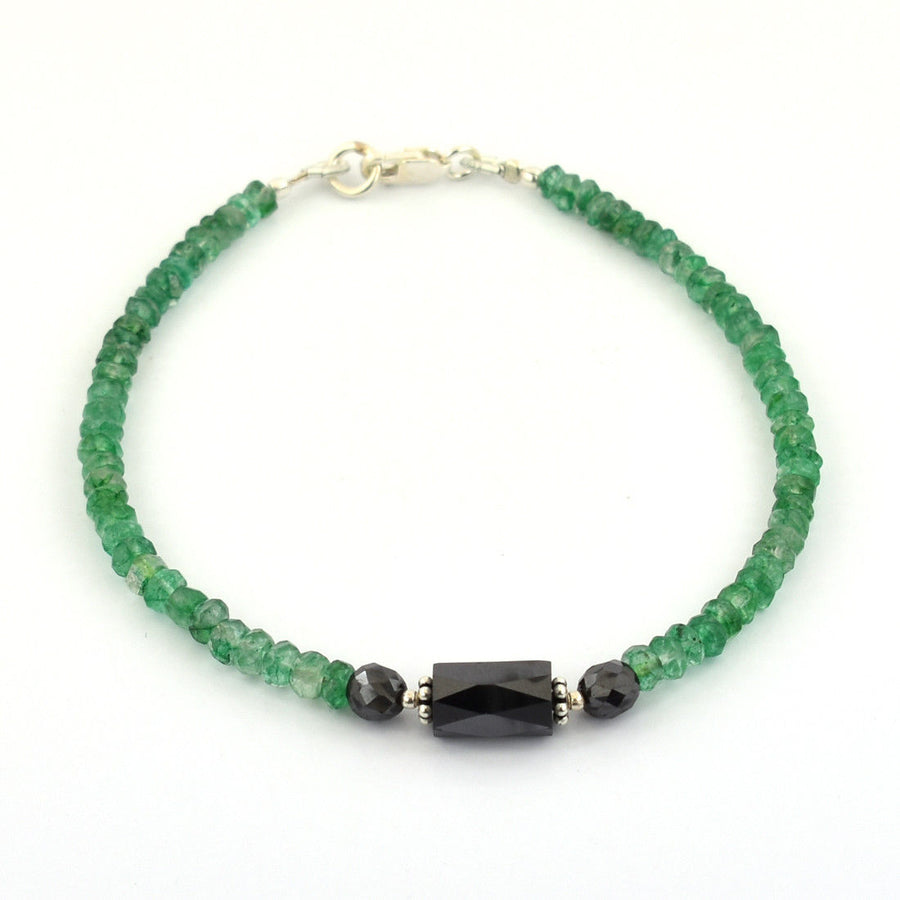 Black Diamond & Emerald Gemstone Sterling Silver Bracelet!Great Combination ! - ZeeDiamonds
