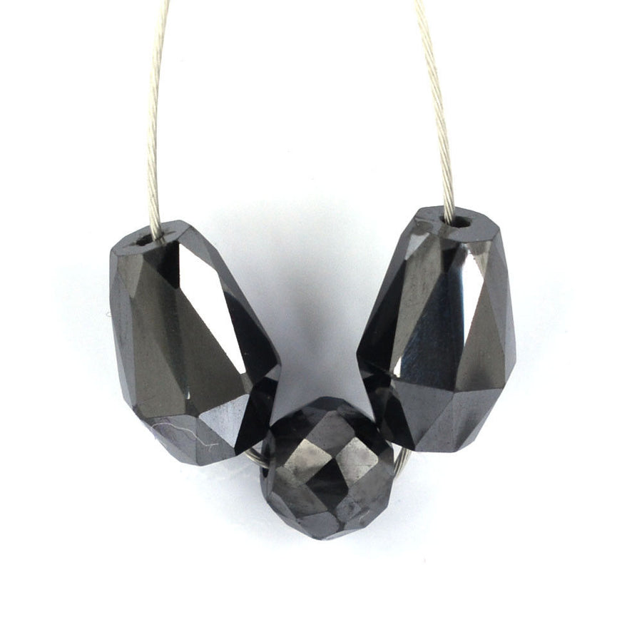 8.30 Cts Lots of 3 Pcs Black Diamond Beads, For Jewelry Making, Great Shine - ZeeDiamonds