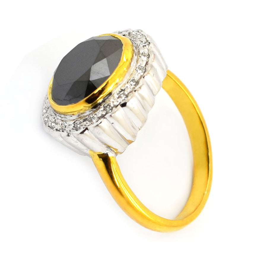 5 Ct Black Diamond with White Diamonds Accents, Ring In Yellow Gold Finish - ZeeDiamonds