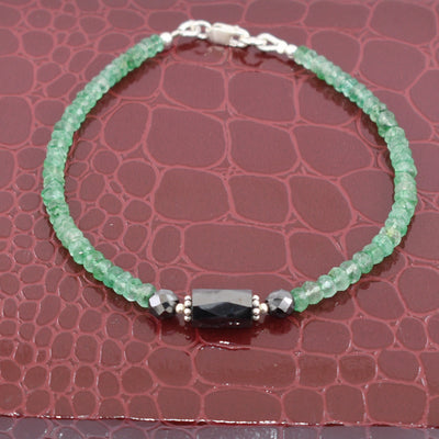 Black Diamond & Emerald Gemstone Sterling Silver Bracelet!Great Combination ! - ZeeDiamonds