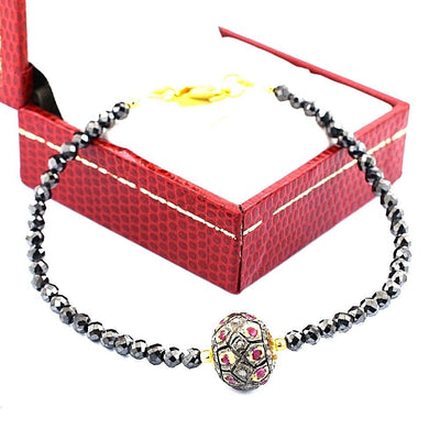 Black Diamond Beads With Ruby Pave Diamond Bead, Bracelet In Yellow Gold Clasp - ZeeDiamonds