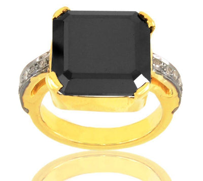 4.6 Ct Asscher Cut Black Diamond Ring with White Diamond Accents - ZeeDiamonds