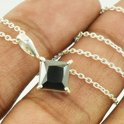 Princess Cut Black Diamond Pendant in 925 Sterling Silver 1.50 Carats Certified - ZeeDiamonds