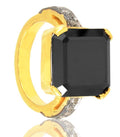 4.6 Ct Asscher Cut Black Diamond Ring with White Diamond Accents - ZeeDiamonds