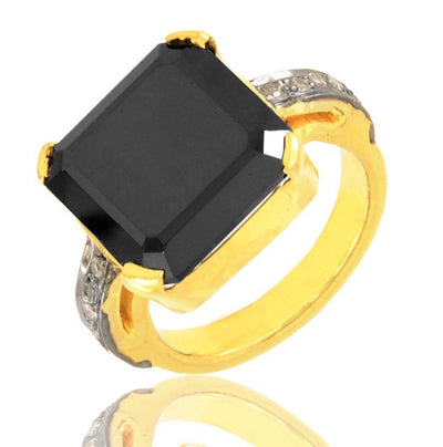 4.6 Ct Asscher Cut Black Diamond Ring with White Diamond Accents - ZeeDiamonds