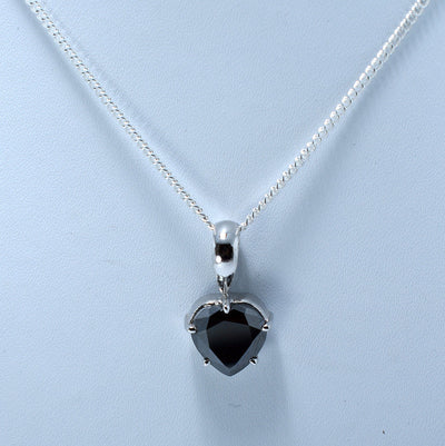 4 Ct, Heart Shape Black Diamond Solitaire Pendant in Sterling Silver - ZeeDiamonds