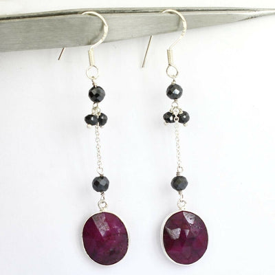 100% Certified African Ruby Gemstone with Black Diamond Earrings - ZeeDiamonds