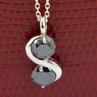 2 Ct, Black Diamond Solitaire Two Stone Pendant in Elegant Style - ZeeDiamonds