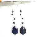 Blue Sapphire Gemstone with Black Diamond 925 Silver Dangler Earrings - ZeeDiamonds