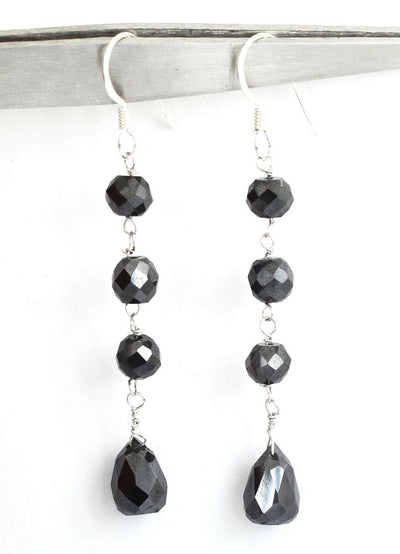 16 Cts Certified Black Diamonds Dangler Earrings in 925 Silver - ZeeDiamonds