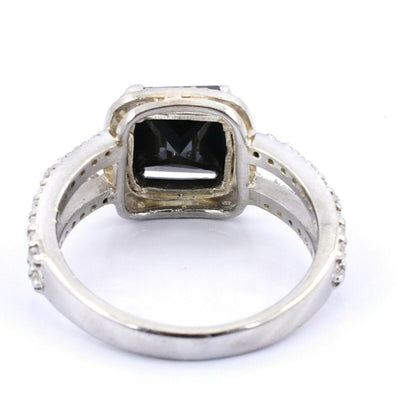 2 Cts Princess Cut Black Diamond Ring with White Diamond Accents - ZeeDiamonds