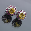 10 mm Yellow Citrine Gemstone with Ruby Accents Studs Earring In 925 Silver - ZeeDiamonds