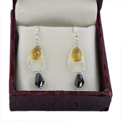 18.15 Ct Black Diamond & Citrine Drops Dangler Earrings - ZeeDiamonds