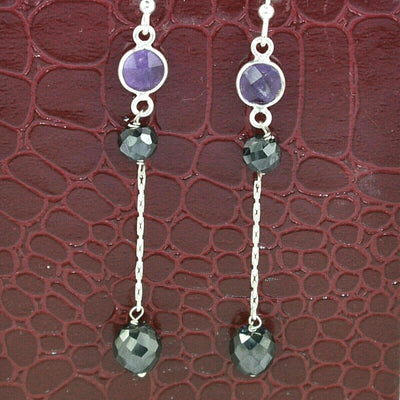 11 Ct 100% Certified Black Diamond with Amethyst Chain Earrings - ZeeDiamonds