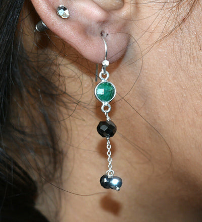 5 mm, Black Diamond with Emerald Beads Unique Style Dangler Earrings - ZeeDiamonds