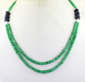 189 Cts 100% Certified Emerald Beads with Blue Sapphire Two Row Necklace, For Gift - ZeeDiamonds