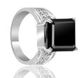 4.5 Ct Radiant Cut Black Diamond Ring With White Diamond Accents! - ZeeDiamonds