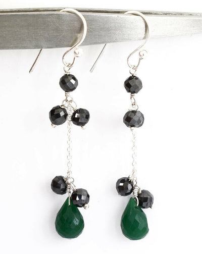 Black Diamond with Emerald Gemstone Chain Earrings For Women Gift - ZeeDiamonds