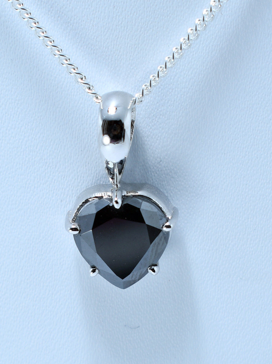 4 Ct, Heart Shape Black Diamond Solitaire Pendant in Sterling Silver - ZeeDiamonds
