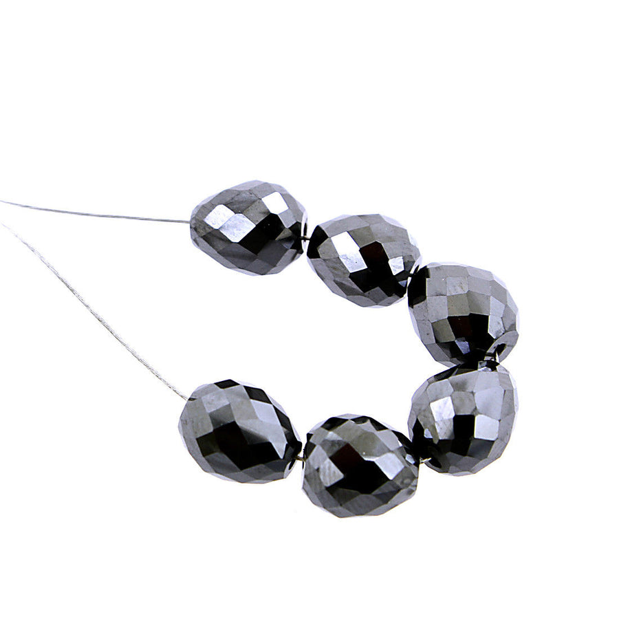 8 -7 mm 100% Certified 6 Pcs Black Diamond Beads For Jewelry Making - ZeeDiamonds