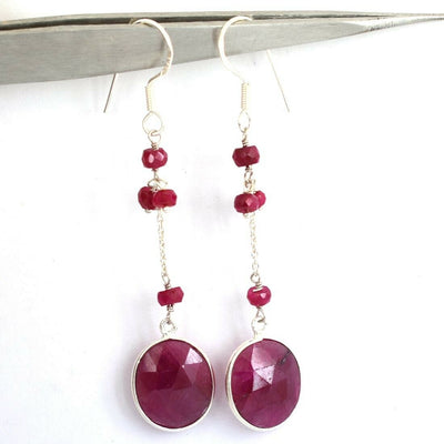 29.35 Cts Unique Natural African Ruby Gemstone 925 Sterling Silver Earrings - ZeeDiamonds