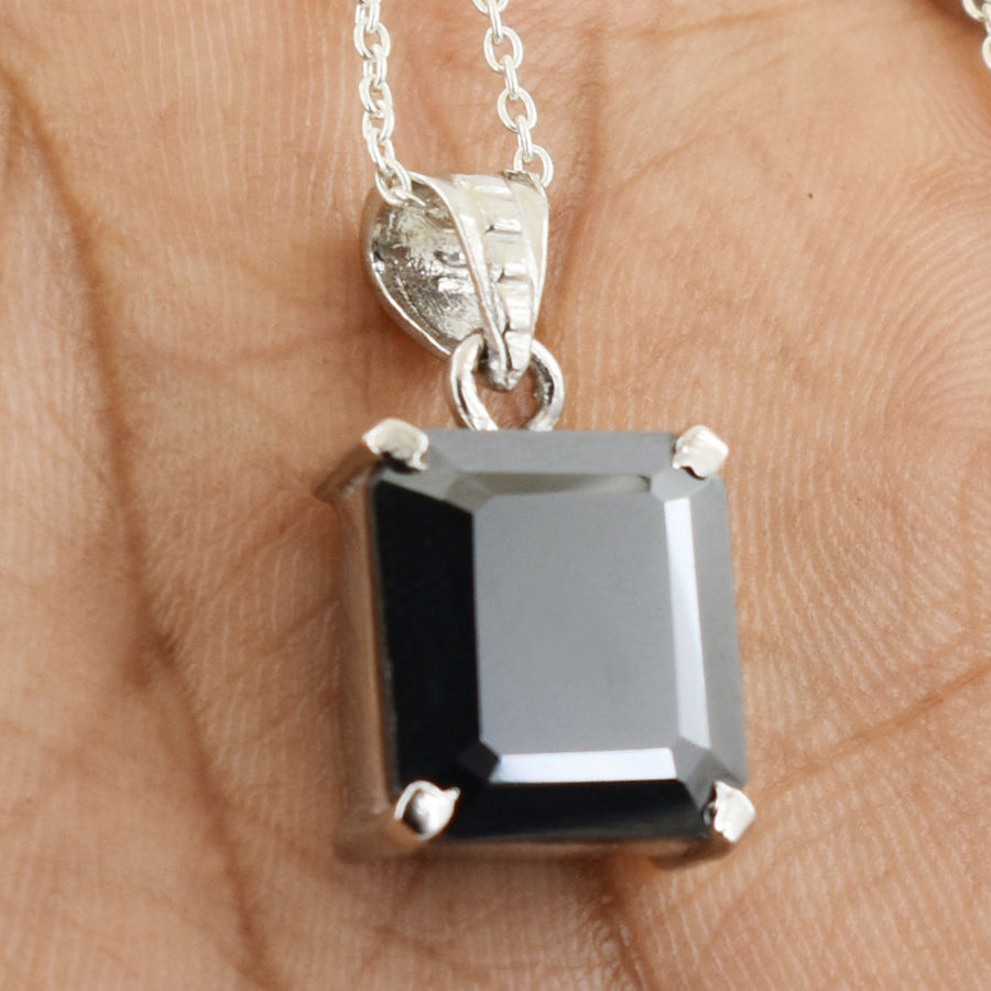 5.00 Cts Rare Emerald Cut Certified Black Diamond Pendant, AAA Quality Diamond - ZeeDiamonds