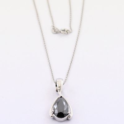 3.50 Ct Pear Shape Black Diamond Pendant In 925 Sterling Silver- Certified- AAA - ZeeDiamonds
