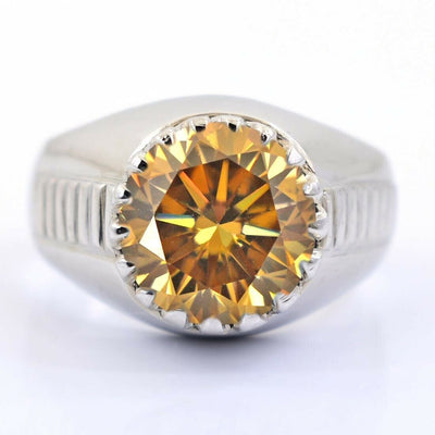 4.55 Ct Champagne Diamond Solitaire Men's Ring In White Gold, Amazing Shine & Bling ! - ZeeDiamonds