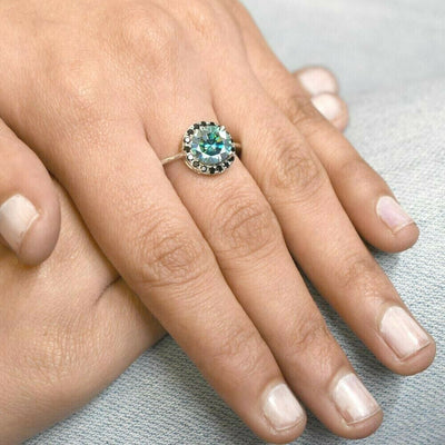 3.50 Ct Blue Diamond Women's Ring With Black Accents, Beautiful & Great Shine ! Ideal For Anniversary Gift, Certified Diamond! - ZeeDiamonds