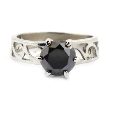 2.00 Carats AAA Certified Black Diamond Ring in 6 Prong Setting - ZeeDiamonds