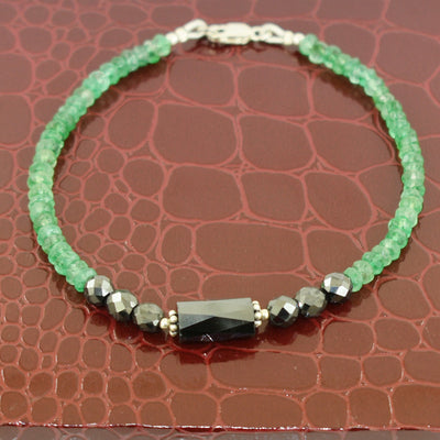 25 Ct Black Diamond & Emerald Gemstone Sterling Silver Bracelet Great Sparkle! - ZeeDiamonds