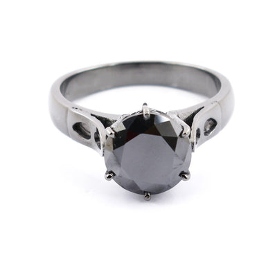 2.50 Cts Round Brilliant Cut Black Diamond Solitaire Ring In Black Finish - ZeeDiamonds