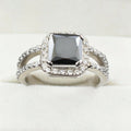 2 Cts Princess Cut Black Diamond Ring with White Diamond Accents - ZeeDiamonds