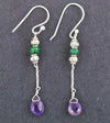 Amethyst & Emerald Gemstone Dangler Earrings In Silver - ZeeDiamonds