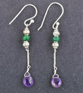 Amethyst & Emerald Gemstone Dangler Earrings In Silver - ZeeDiamonds