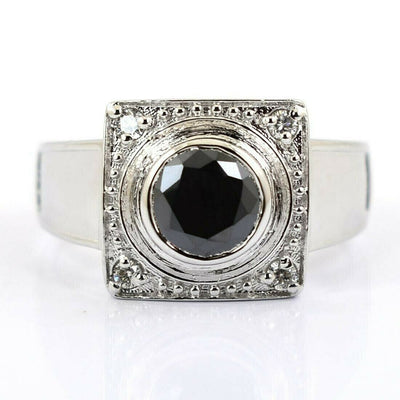 1 Ct Black Diamond with White Diamond Accents Solitaire Fancy Ring - ZeeDiamonds