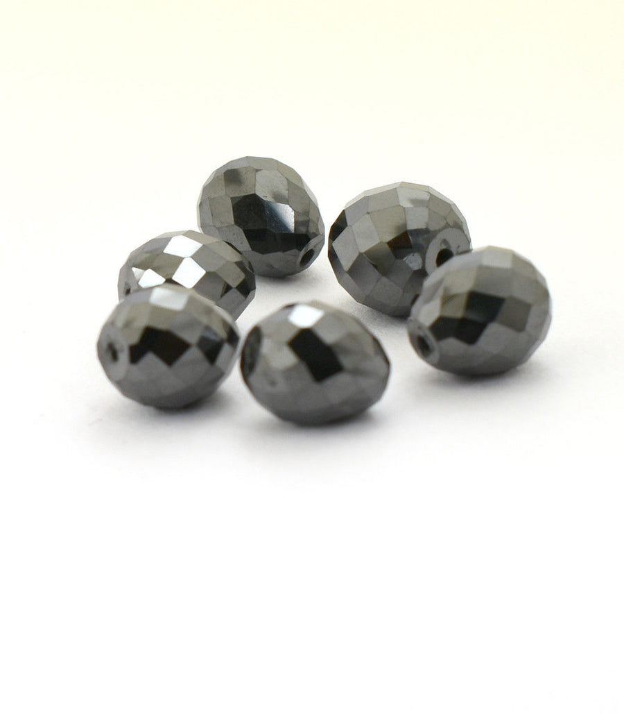 6 Pcs Black Diamond Drilled Beads Fancy Cut- AAA Quality - ZeeDiamonds
