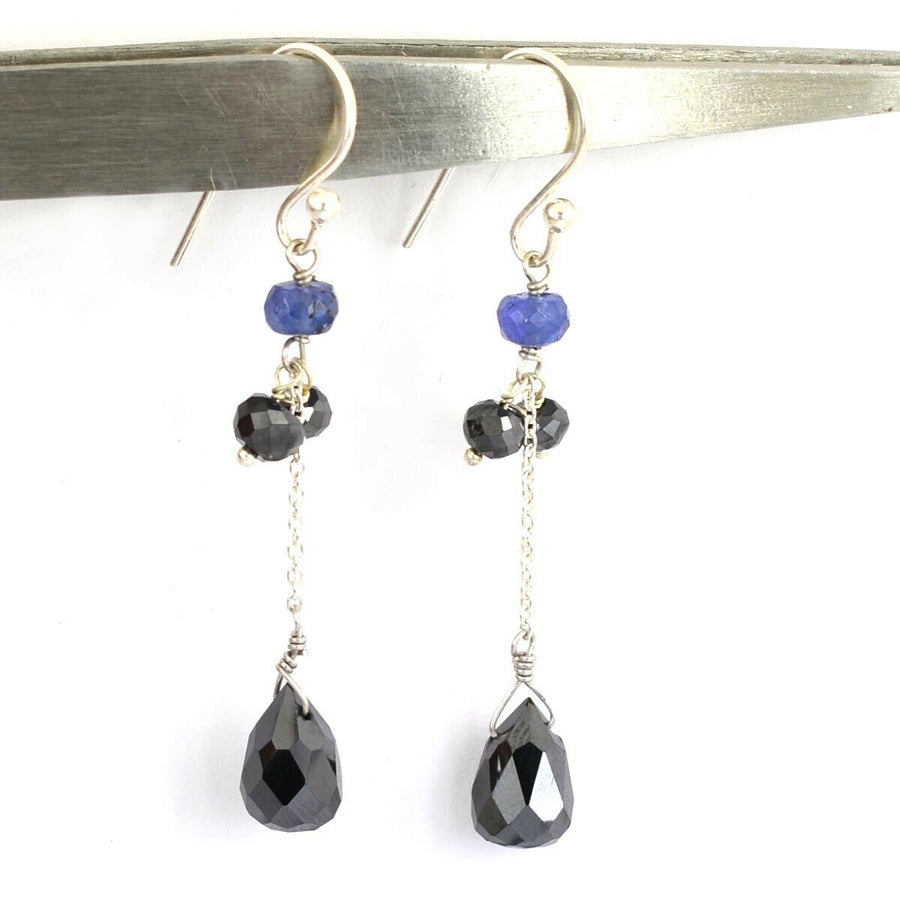 14.20 Ct, Black Diamond Dangler Chain Earrings in 925 Silver - ZeeDiamonds