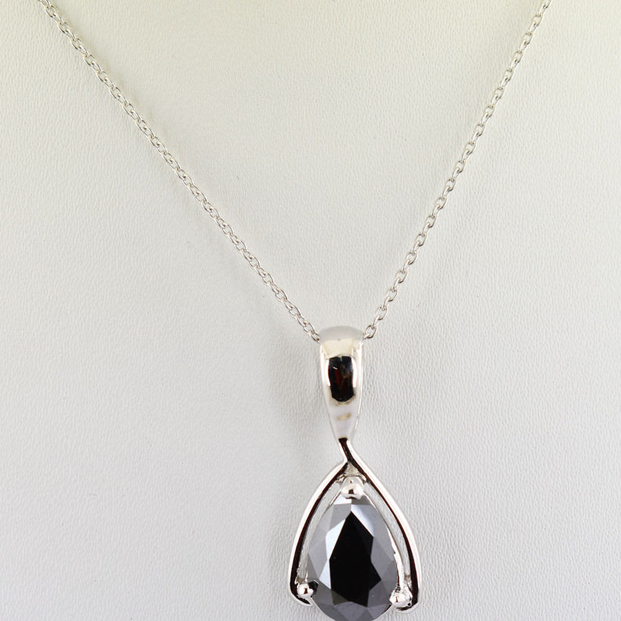 3.50 Ct Pear Shape Black Diamond Pendant In 925 Sterling Silver- Certified- AAA - ZeeDiamonds