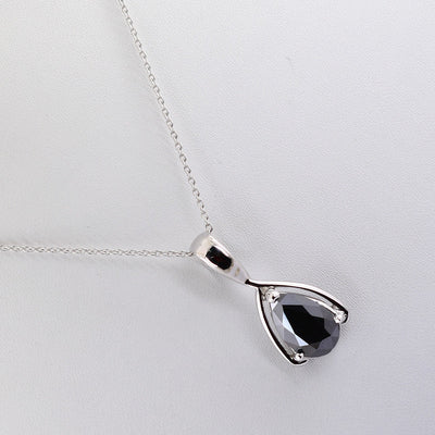 3.50 Ct Pear Shape Black Diamond Pendant In 925 Sterling Silver- Certified- AAA - ZeeDiamonds