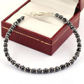 4 - 4.5 mm Certified Black Diamond Beads Great Shine Silver Goli Bracelet - ZeeDiamonds