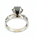 2.00 Carats AAA Certified Black Diamond Ring in 6 Prong Setting - ZeeDiamonds