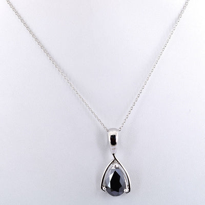 3.50 Ct Pear Shape Black Diamond Pendant In 925 Sterling Silver- Certified- AAA - ZeeDiamonds
