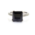 2 Cts Princess Cut Black Diamond Solitaire Ring with White Diamond Accents - ZeeDiamonds