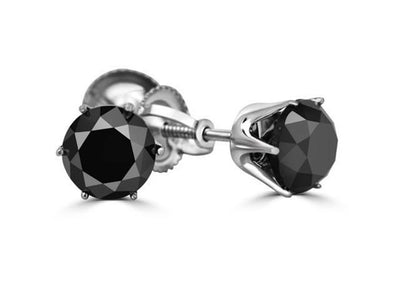 3.00 Ct AAA Certified Black Diamond Solitaire Studs in 925 Silver - ZeeDiamonds