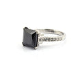 2 Cts Princess Cut Black Diamond Solitaire Ring with White Diamond Accents - ZeeDiamonds