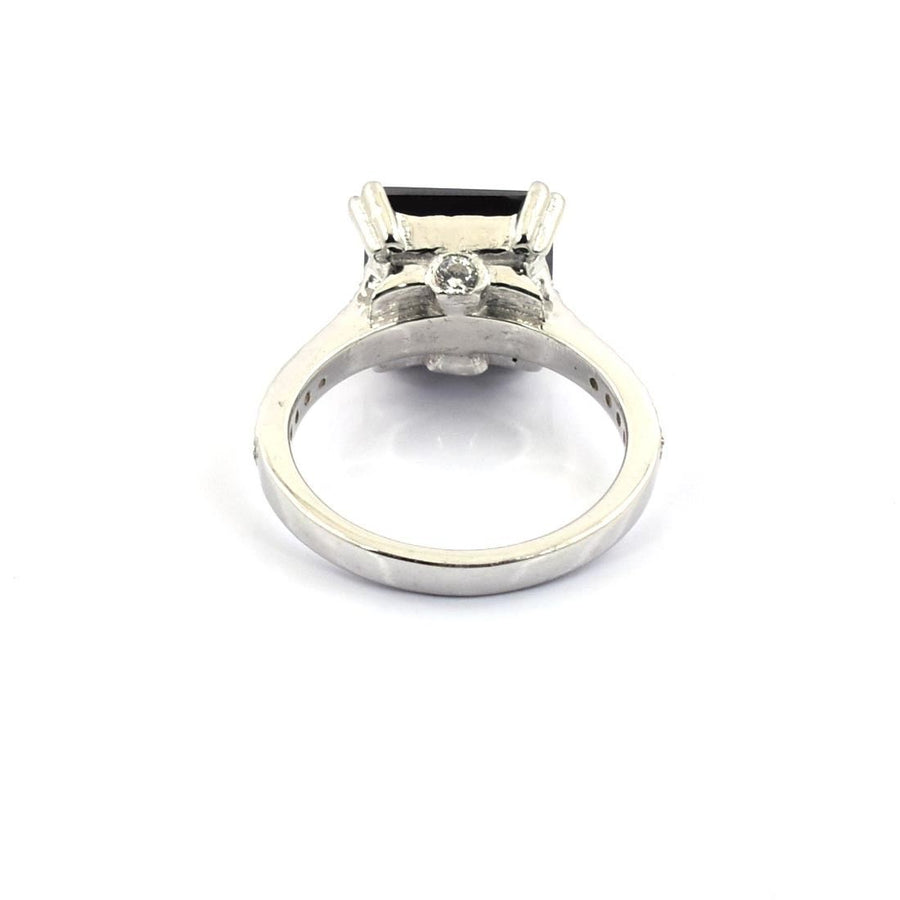 2 Cts Princess Cut Black Diamond Solitaire Ring with White Diamond Accents - ZeeDiamonds