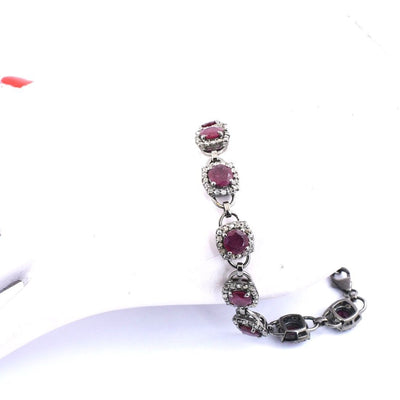 Natural Ruby Gemstone Tennis Bracelet With White Diamonds - ZeeDiamonds
