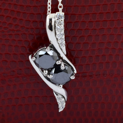 Certified Black Diamond Solitaires Pendant With White Diamond Accents - ZeeDiamonds